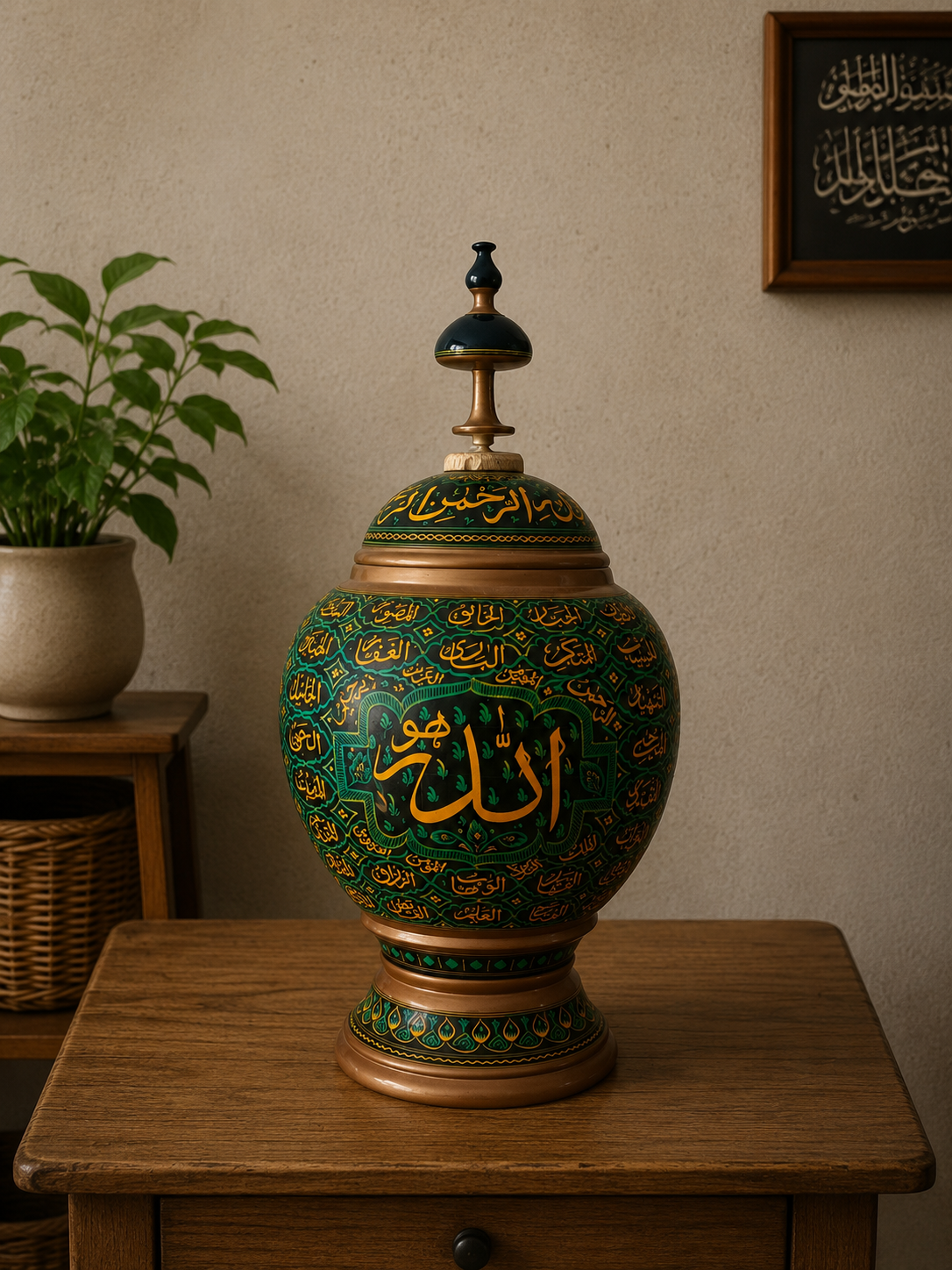 Royal Antique Hand-Carved Islamic Naqshi Wooden Candy Jar 18"