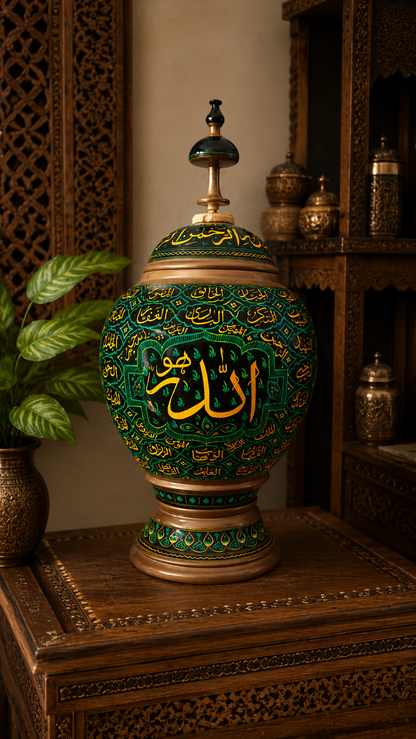 Royal Antique Hand-Carved Islamic Naqshi Wooden Candy Jar 18"