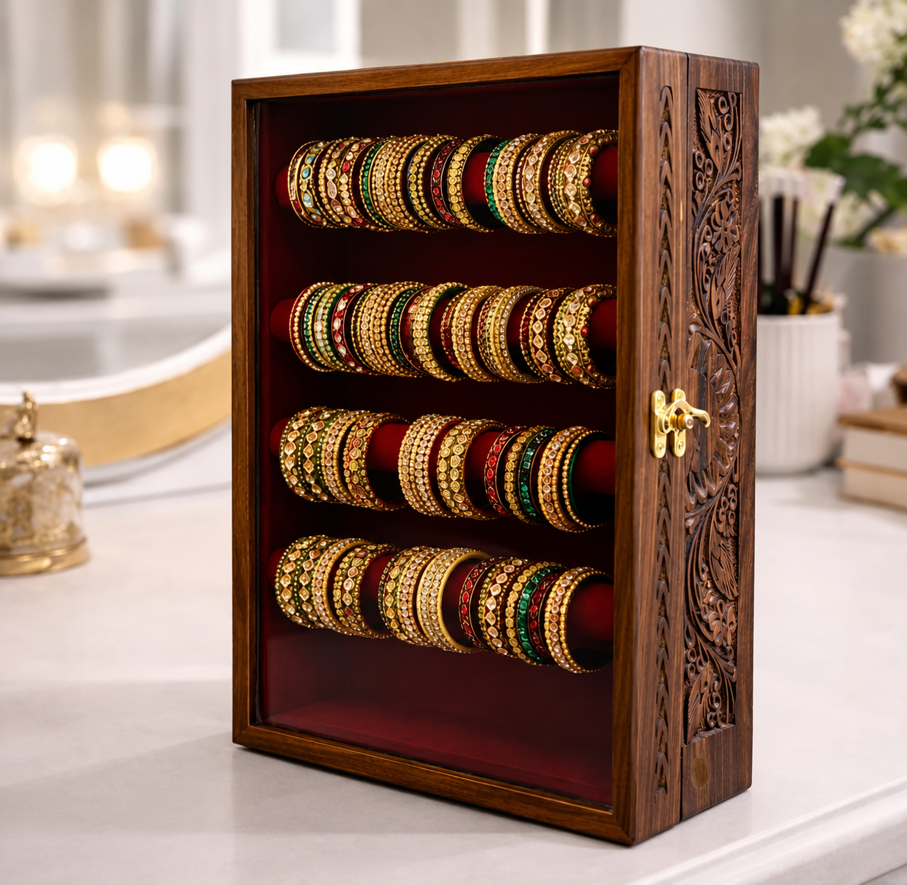 Bangle Box – Carving – Glass Top