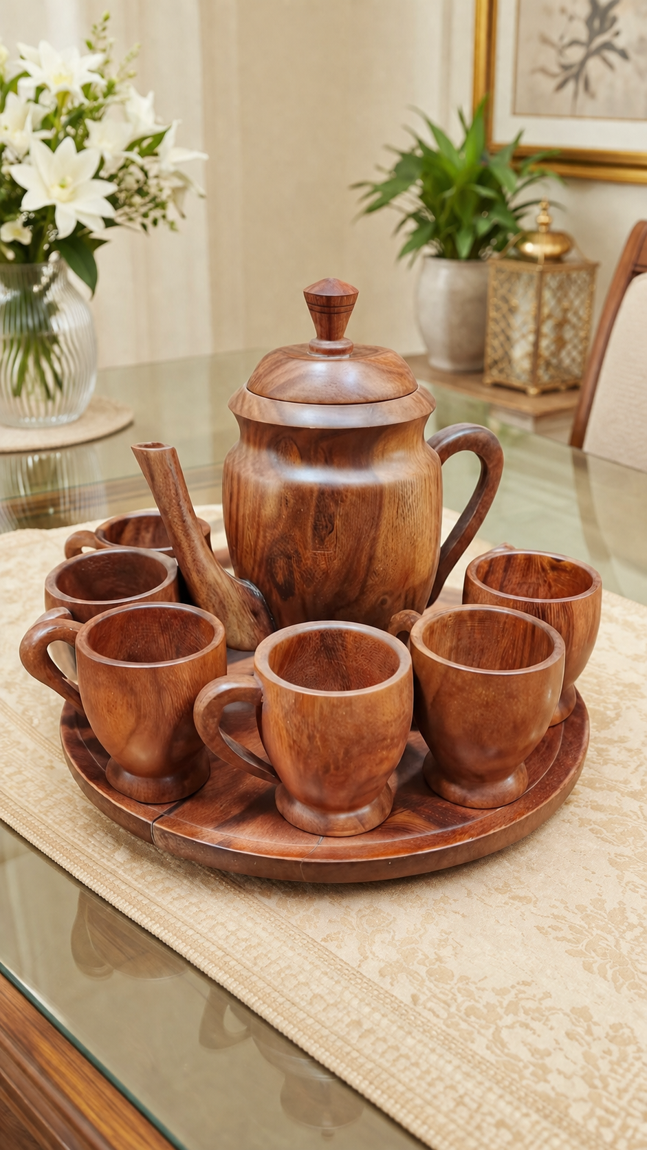 Handcrafted Pure Sheesham Wood Tea Set – Premium Quality & 100% Usable