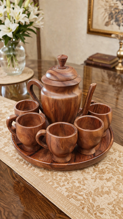 Handcrafted Pure Sheesham Wood Tea Set – Premium Quality & 100% Usable