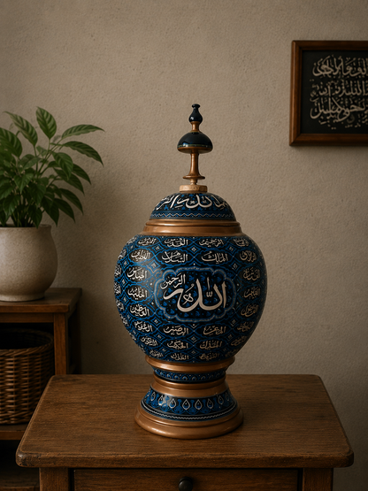 Royal Antique Hand-Carved Islamic Naqshi Wooden Candy Jar 18"