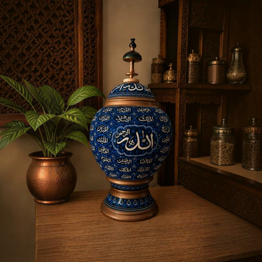 Royal Antique Hand-Carved Islamic Naqshi Wooden Candy Jar( 18") Inches