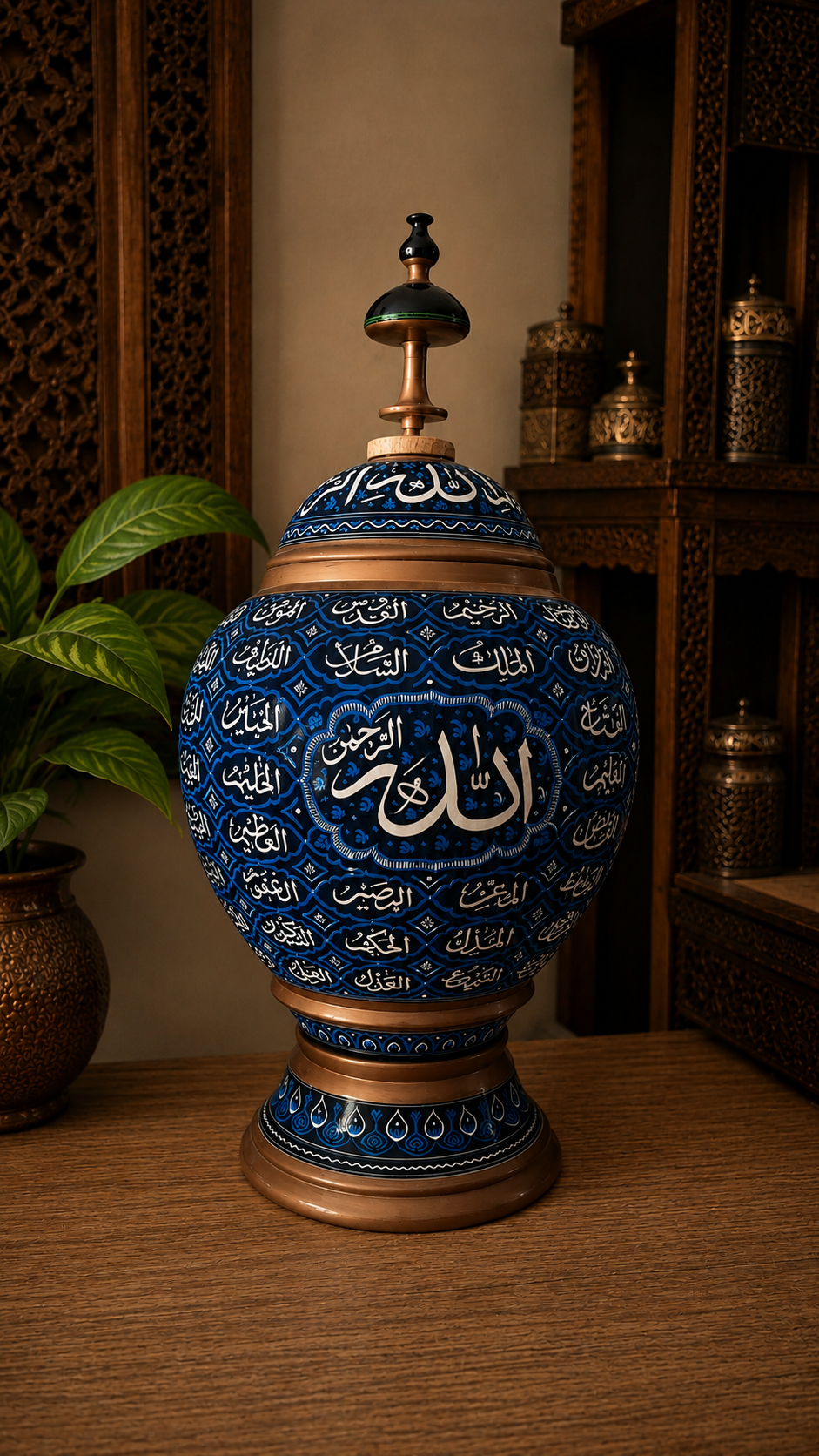 Royal Antique Hand-Carved Islamic Naqshi Wooden Candy Jar 18"