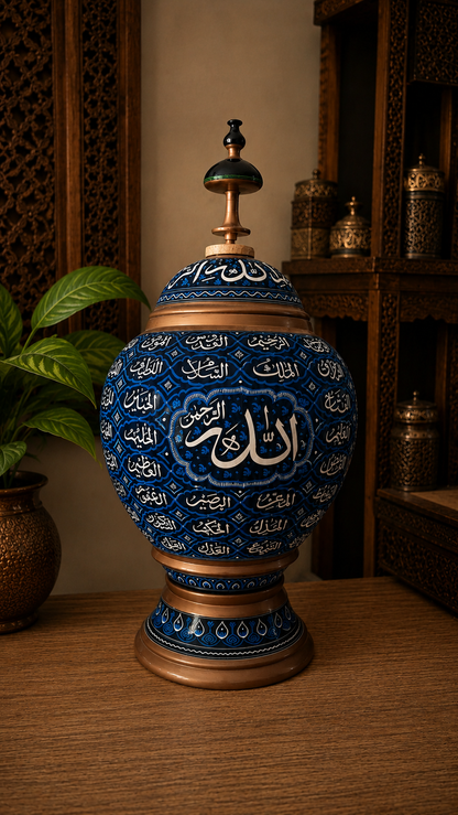 Royal Antique Hand-Carved Islamic Naqshi Wooden Candy Jar 18"