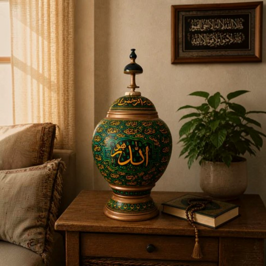 Royal Antique Hand-Carved Islamic Naqshi Wooden Candy Jar( 18 Inches)