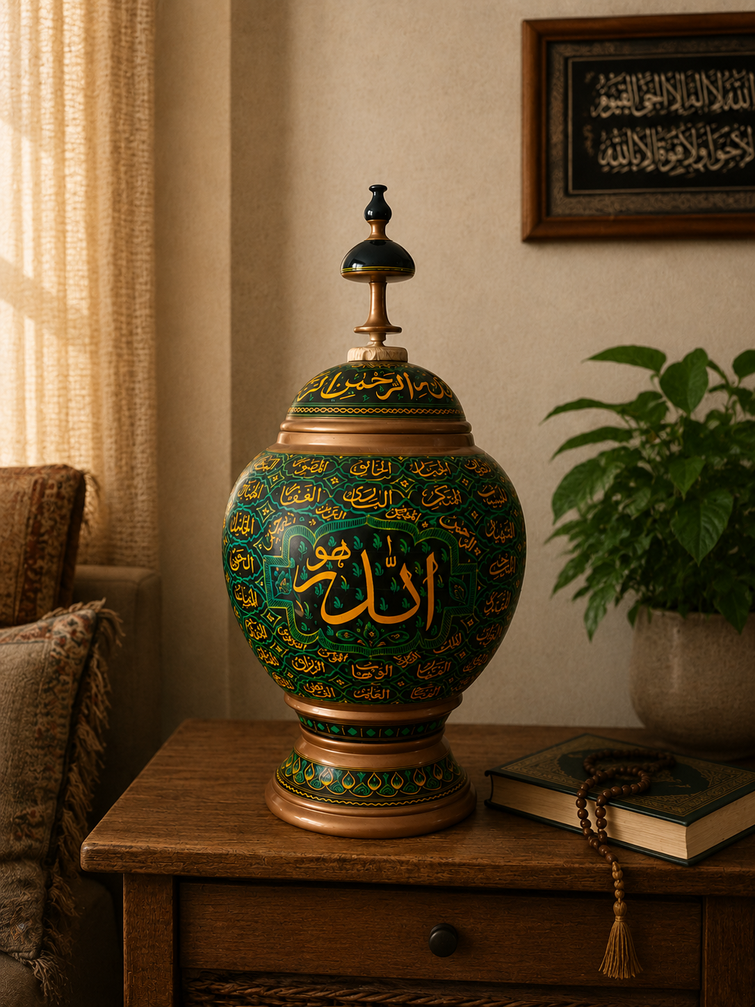Royal Antique Hand-Carved Islamic Naqshi Wooden Candy Jar 18"