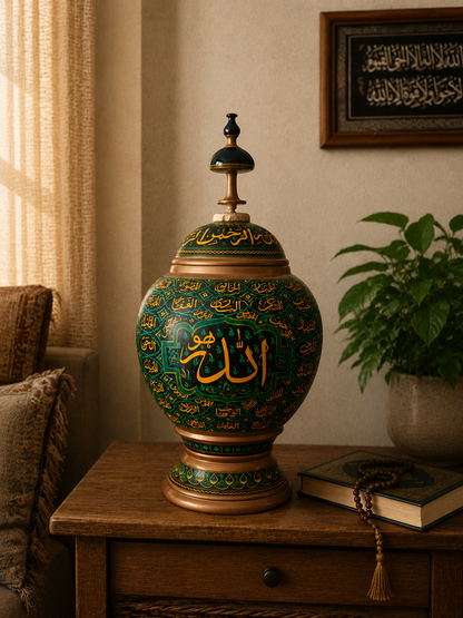 Royal Antique Hand-Carved Islamic Naqshi Wooden Candy Jar 18"