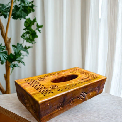 Wooden Tissue Box With Hand Art Work