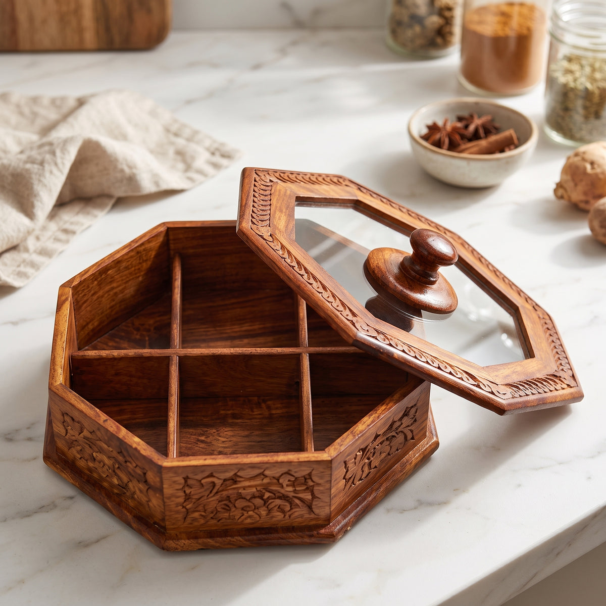 Exquisite Hand-Carved Wooden Dry Fruit Box