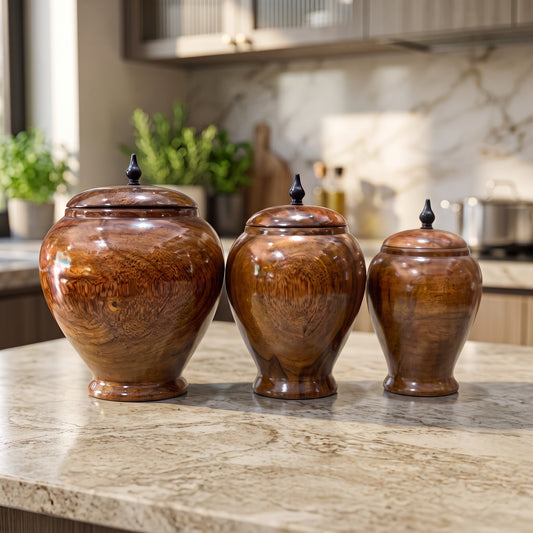 Wooden Candy Jars Set Of 3( 6,8,10) Inches Height