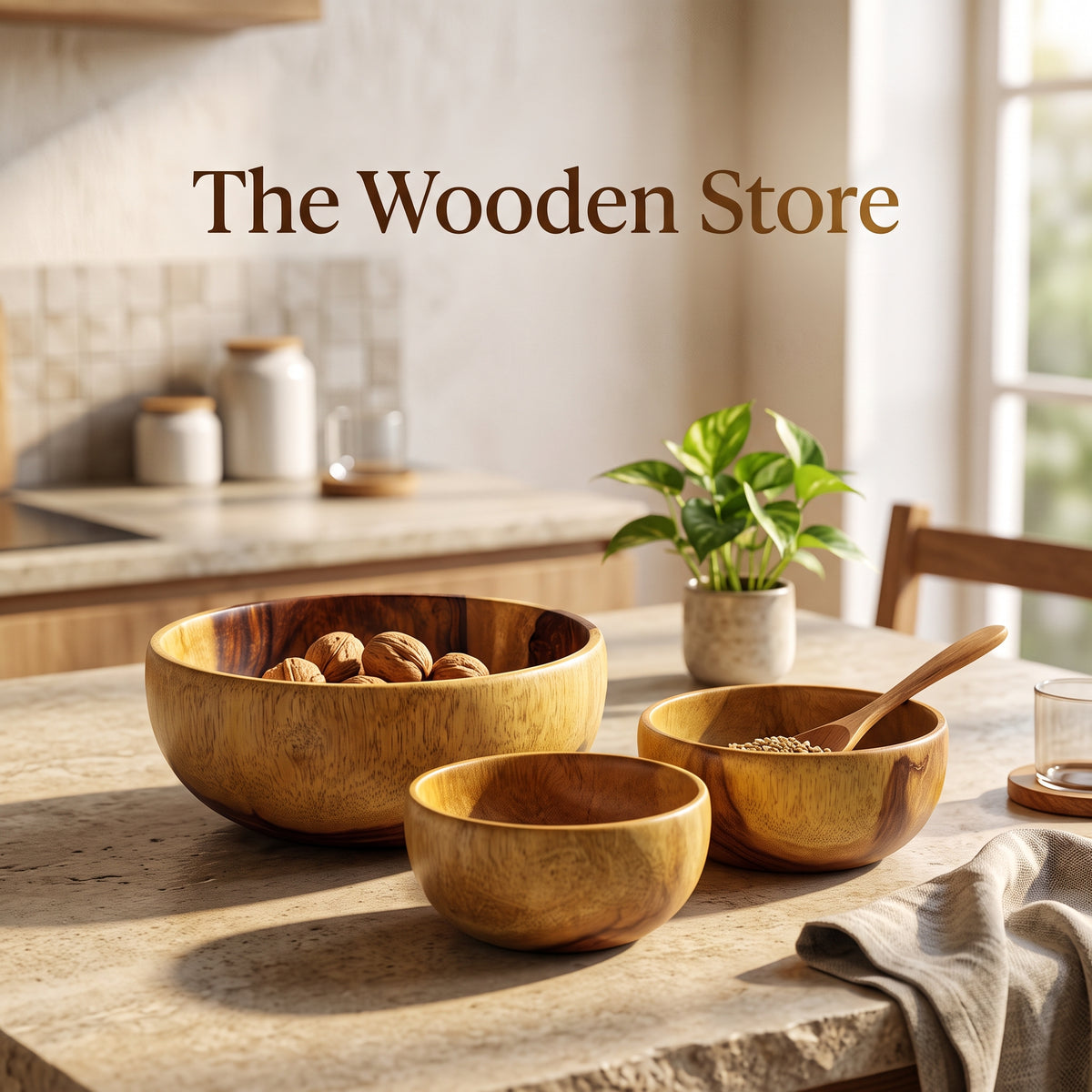 Premium Sheesham Wooden  Bowls – Set of 3 | Solid One-Piece Craftsmanship
