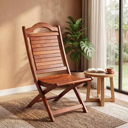 Handmade Sheesham Wood Chair with Brass Embellishments – 41-Inch Luxury Design