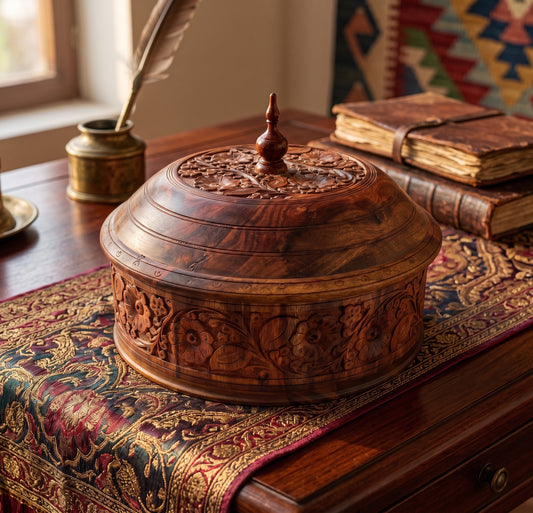 Beautiful Antique Wooden Hand made Carving work  Hotpot with Steel