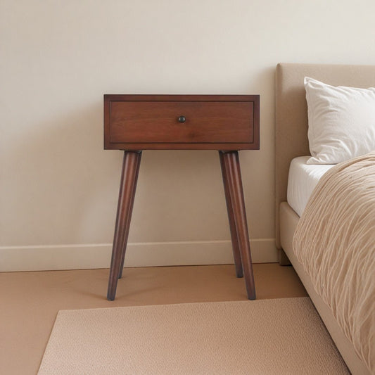 Decor Therapy Mid Century 1-Drawer Wood Side Accent Table ( Brown )