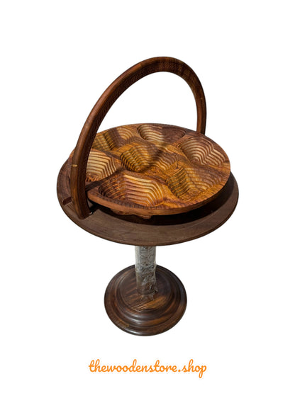 Sheesham Wooden Handmade Dryfruit Basket With Stand 16 Inches Hieght