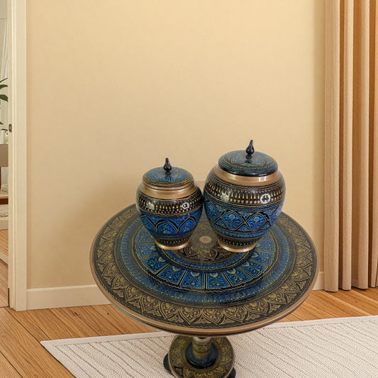 Royal Blue Naqshi Art Coffee Table (16" 16),(18*18) inches with candy jars 6" and 5" set of 3 deal Set