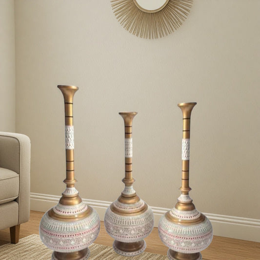 Wooden handmade Naqshi Art Vase Set of 3 white and Blue & black Design in 3 Sizes antique ( can buy 1 piece also)for Decor