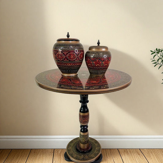 Wooden handmade Naqshi Art Coffee table with candy jars(16*16),(18*18) Inches With 2 Candy Jars