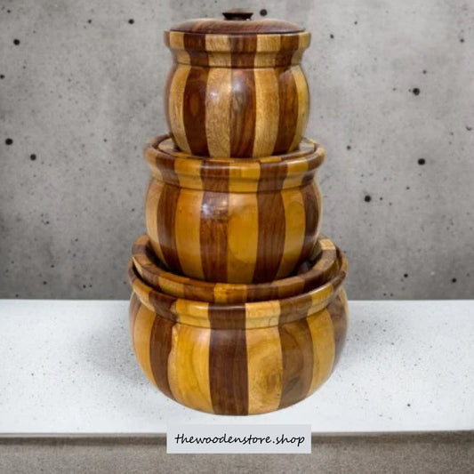 Handcrafted Wooden Canister Set of Three