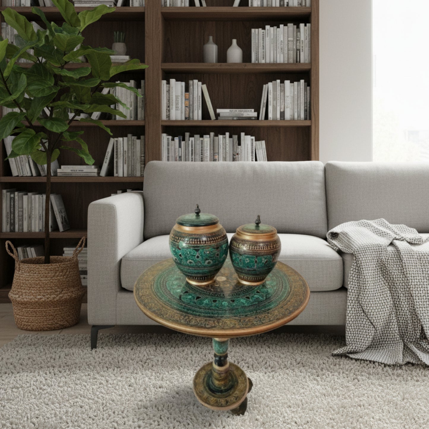 Wooden handmade Naqshi Art Coffee table with candy jars(16*16),(18*18) Inches With 2 Candy Jars