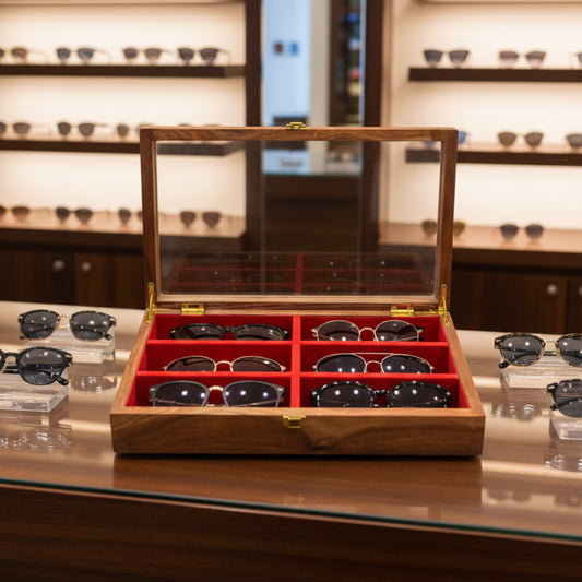 Wooden Glasses Box With Glass Top For 6 Glasses case.