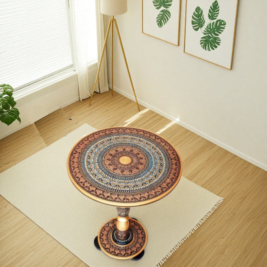 Elegant Brown and Green Wooden handmade Naqshi Art Table( 16*16) ,(18*18) Inches