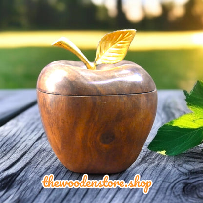 Wooden Multipurpose Apple With Beautifull Copper Leaf( Decor+Sugarpot+For Gifting)