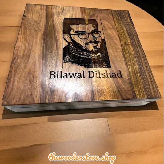 Wooden Watch box With Engraved Pic and Name For 15 Slots ( will contact you for pic and Name) 1000 Advance for picture