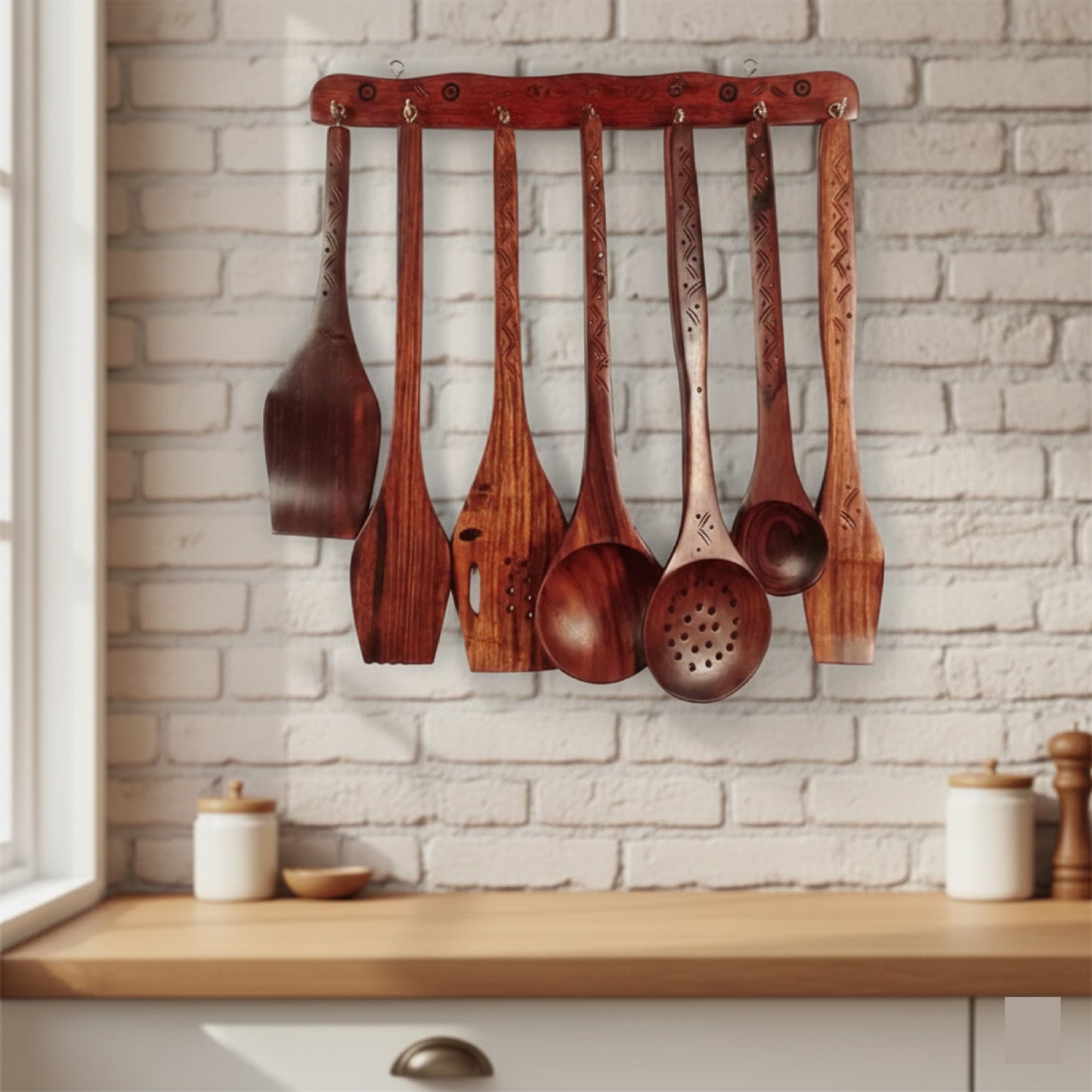 Kitchen Utensils Set, Wooden Cooking Utensil Set of 7