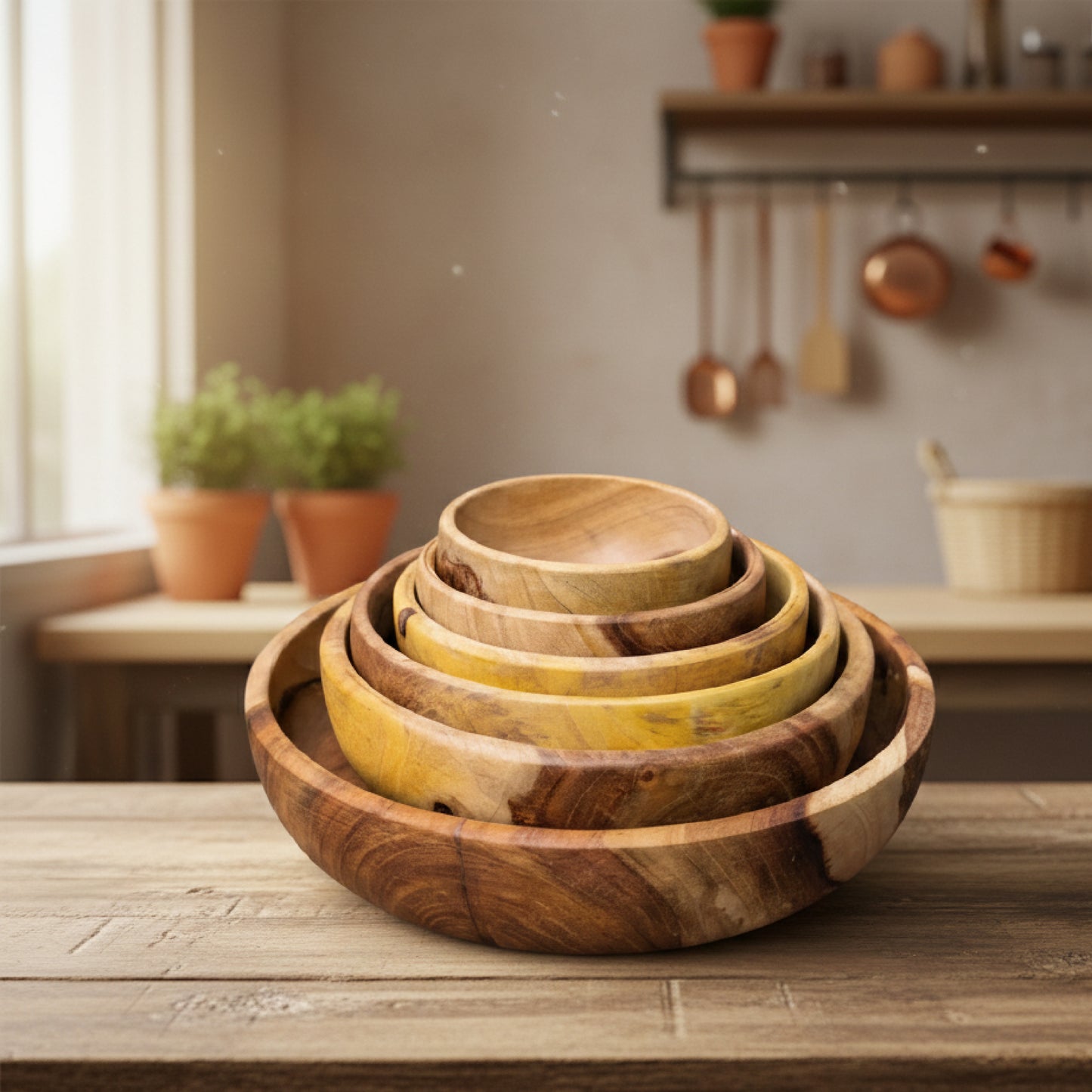 6-Piece Sheesham Wood Bowl Set – Single Solid Wood Withou Joint ( 12, 10, 9 ,8 ,7, 6) Inches