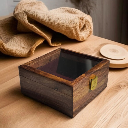 Wooden Watch Box With Glass Top For 1 Slot