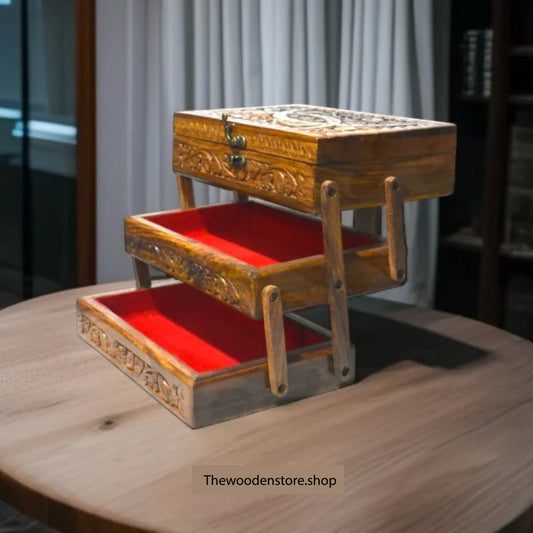 3 Tier Wooden Jewellery Box With Naqshi art