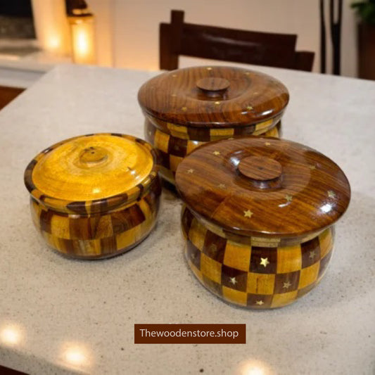Handcrafted Wooden Canister Set of Three