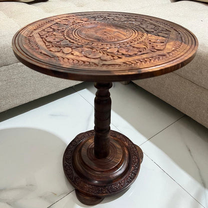 Wooden Coffee Table with Carving Art (18 Inches Top 20 Inches Hieght)  inches