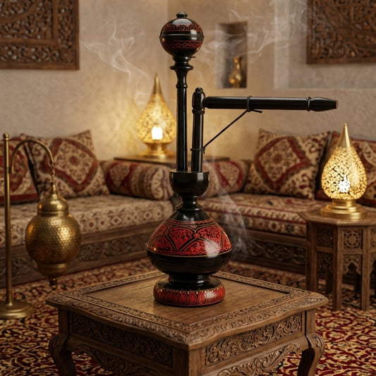 Traditional Sheesham Wood Hookah Showpiece – Handcrafted Naqshi Decor