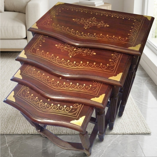 The Curve Elegance: Solid Sheesham Wood Nesting Tables (Set of 4) with Stylish Legs