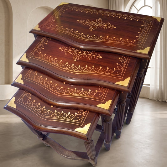 The Curve Elegance: Solid Sheesham Wood Nesting Tables (Set of 4) with Stylish Legs