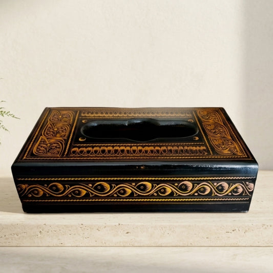 Handcrafted wooden tissue box- Black Naqshi Art Work( 6*11) Inches