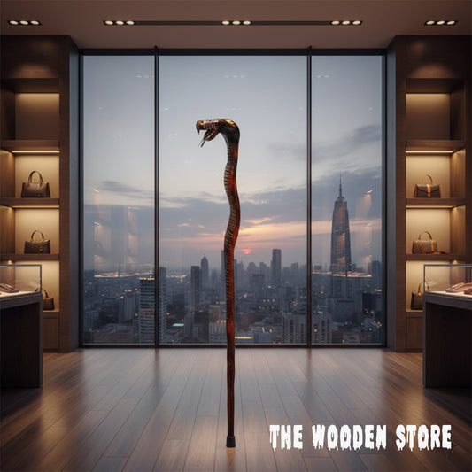 Elegant Hand-Carved Wooden Walking Stick, Timeless Craftmanship