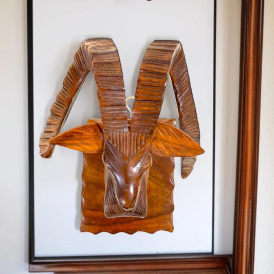 Handcarved Wooden Markhor Sculpture