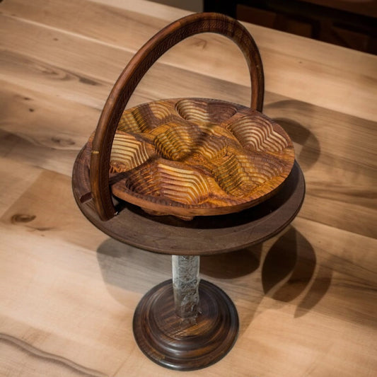 Sheesham Wooden Handmade Dryfruit Basket With Stand 16 Inches Hieght