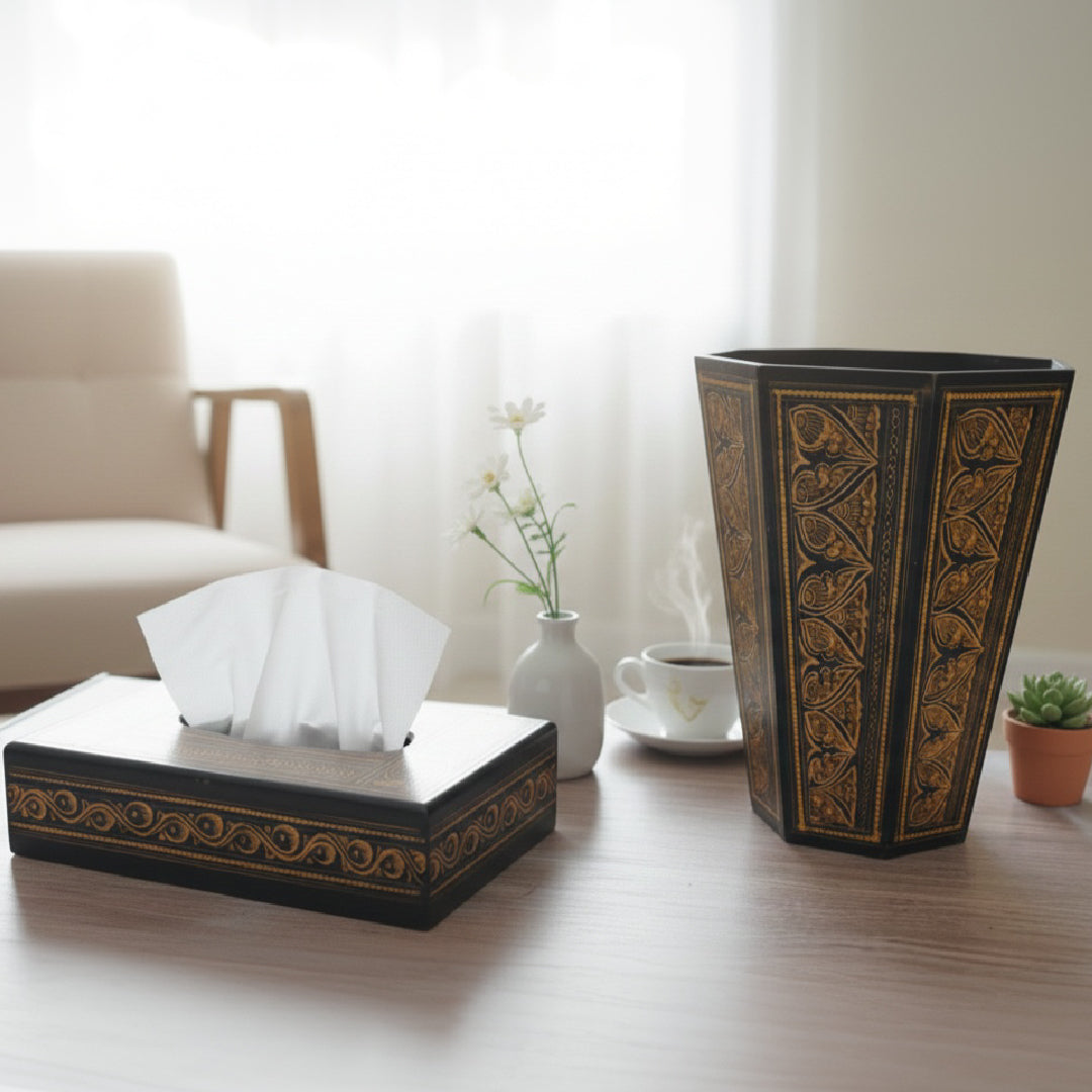 Wooden Naqshi Art Basket ( 18 Inches)And Tissue Box(6*11) Inches DEAL