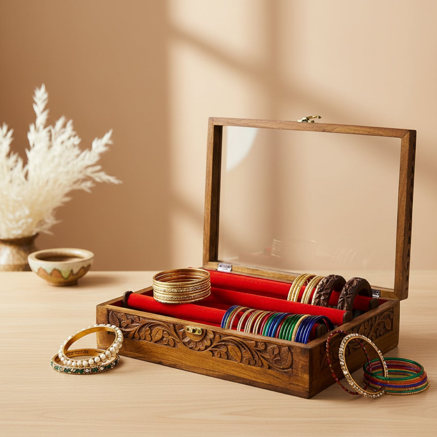Bangle Box – Carving – Glass Top