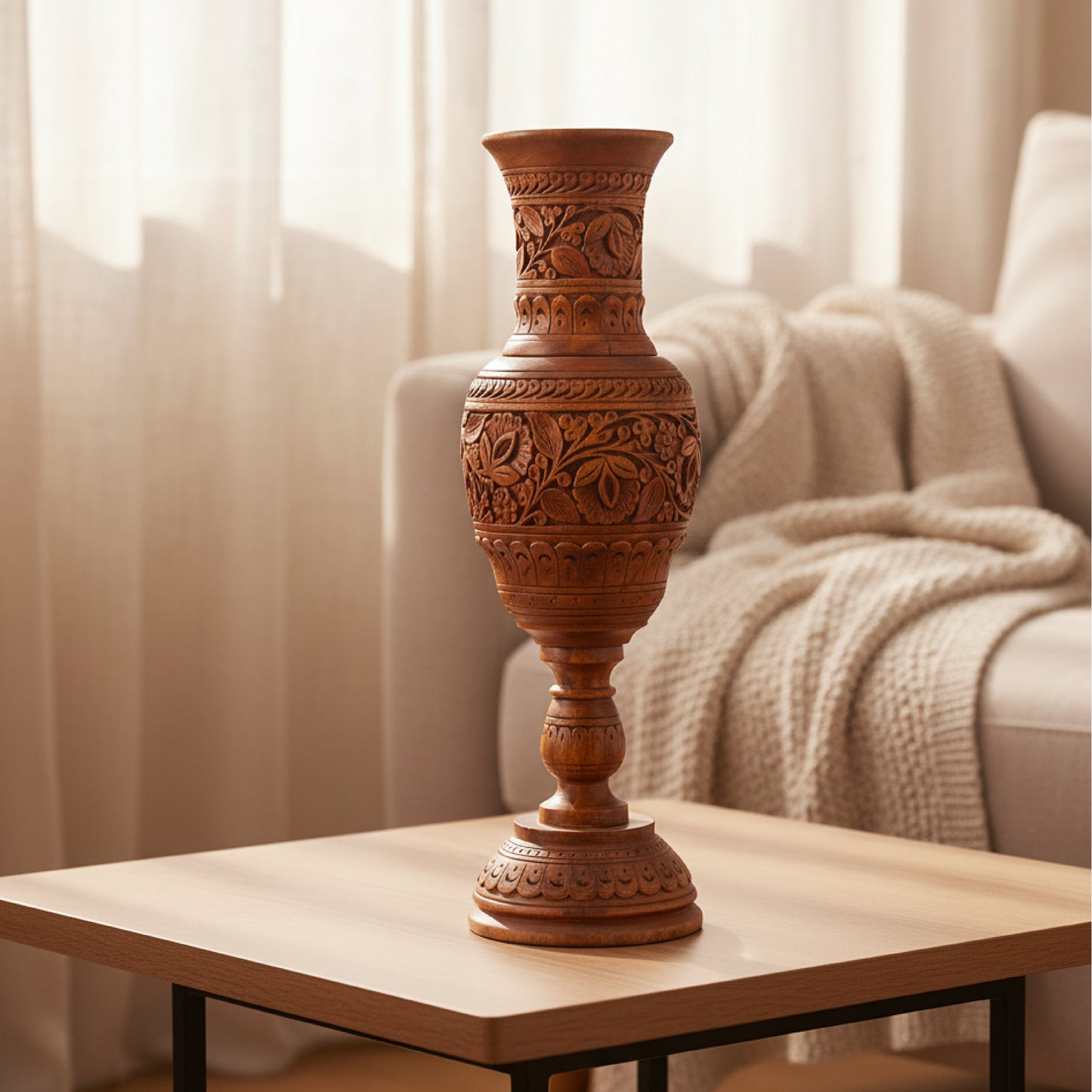 Beautiful Pure Sheesham Wood handmade Vase With carving work 18'' inches(also can buy pair or single piece)