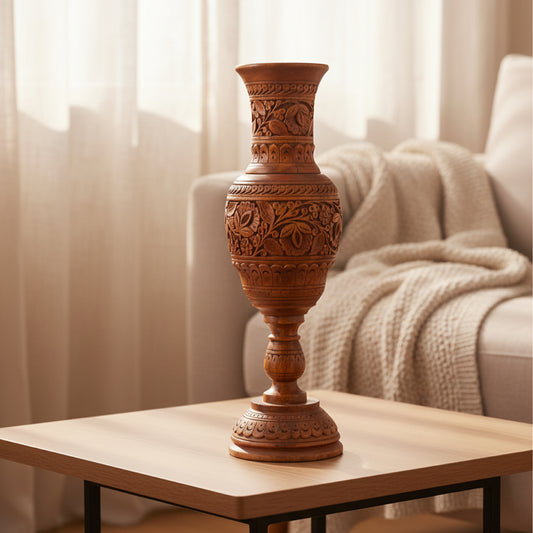 Beautiful Pure Sheesham Wood handmade Vase With carving work 18'' inches(also can buy pair or single piece)