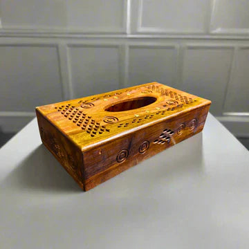 Wooden Tissue Box With Hand Art Work
