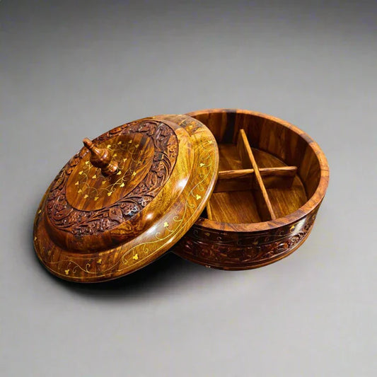 Exquisite Hand-Carved Wooden Dry Fruit Box