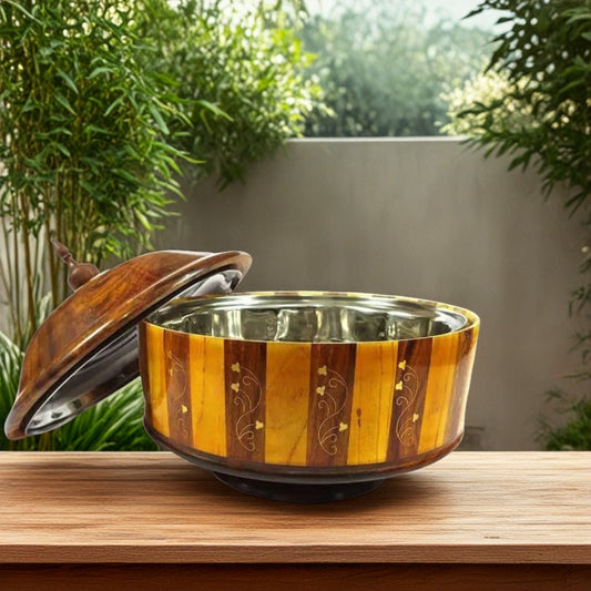 Wooden handmade hotpot Brass work with Steel