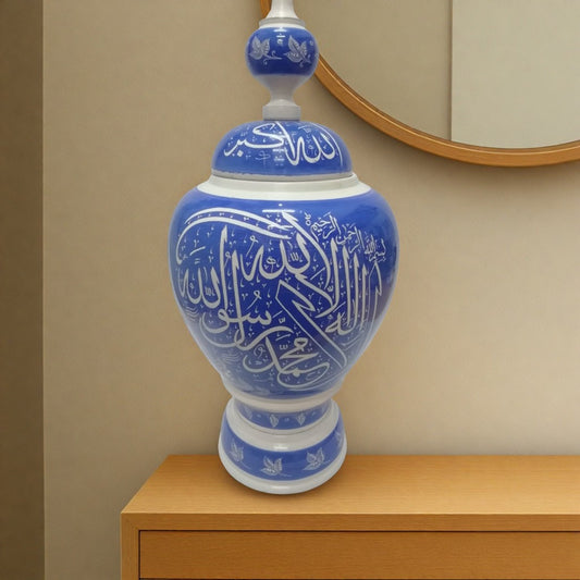 Wooden handmade Black and Blue Islamic Naqshi Art Jar
